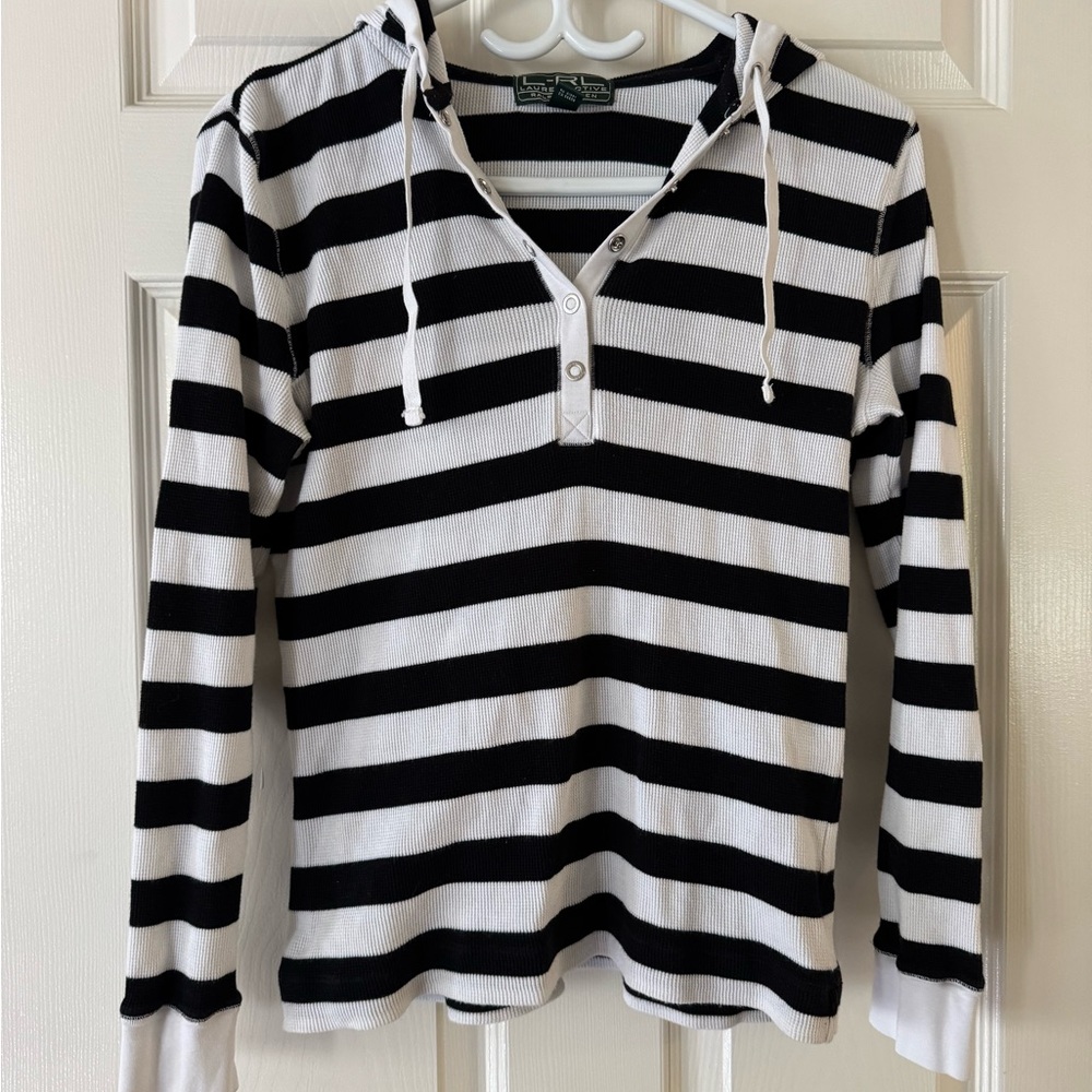 Ralph Lauren Women’s Black White Striped Lightweight Hoodie Size S Casual